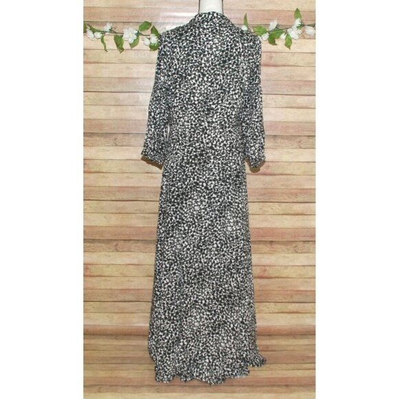 Skies Are Blue Patterned Maxi Dress Button Front Size L 3/4 Sleeve High Slit - Picture 6 of 10